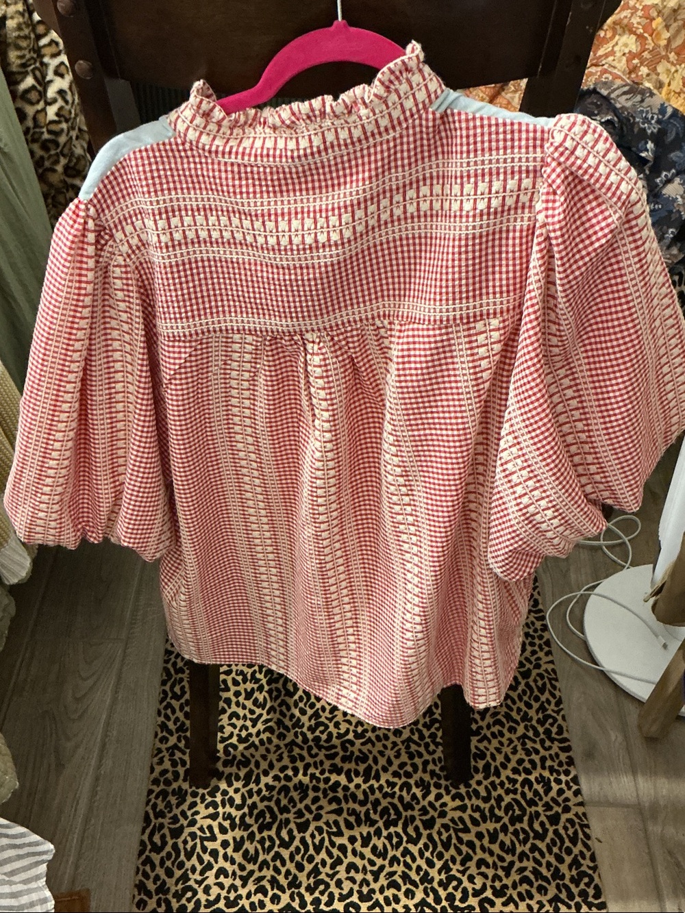 THML Red Gingham Peasant Top with Light Blue Yoke and Horse Motif - Picture 2 of 2
